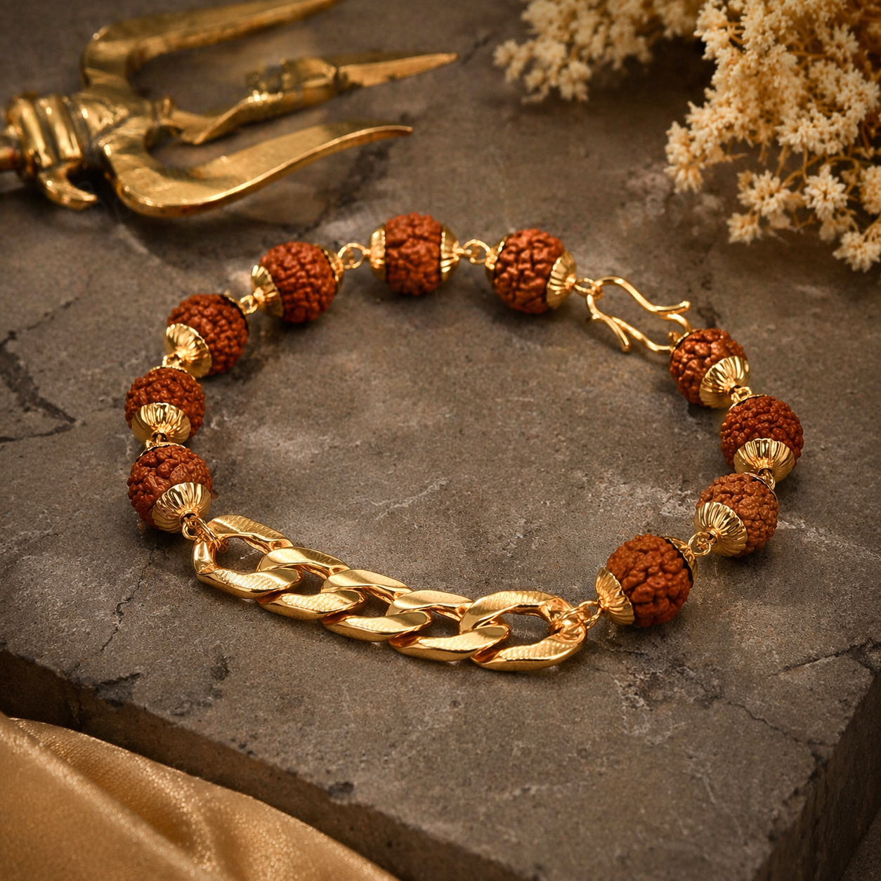 Gold Plated Links Rudraksh Bracelet
