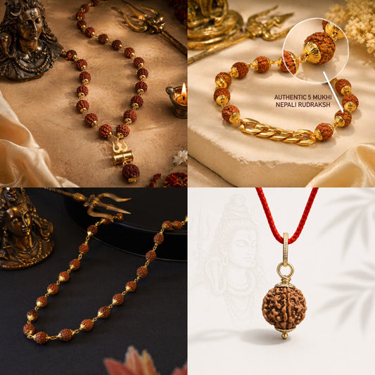 AUTHENTIC NEPALI 5 MUKHI COMBO- 2 Malas | 1 Bracelet | 1 Rudraksha Pendant